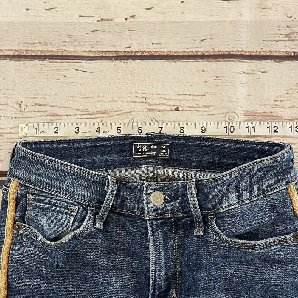 Abercrombie & Fitch Harper Low Rise Ankle Jeans Size 24/00r Blue Side Stripes‎
